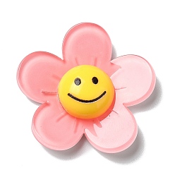 Pink Акриловый кабошоны, цветок с улыбающимся лицом, розовые, 34x35x8 мм