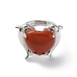 Красный Камень Регулируемые кольца из натуральной красной яшмы с дельфином и сердцем, долговечный, внутренний диаметр: 18 мм