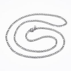 Stainless Steel Color 304 Stainless Steel Figaro Chain Necklaces, with Lobster Claw Clasps, Stainless Steel Color, 23.43 inch(59.5cm)