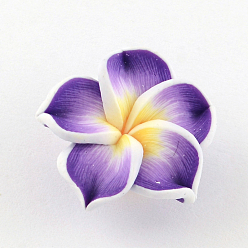 Dark Violet Handmade Polymer Clay 3D Flower Plumeria Beads, Dark Violet, 15x8mm, Hole: 2mm