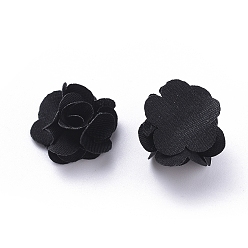 Black Handmade Polyester Woven Costume Accessories, Flower, Black, 20x9mm