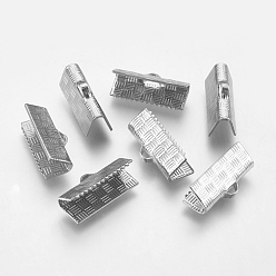 Stainless Steel Color 304 Stainless Steel Ribbon Crimp Ends, Stainless Steel Color, 7x15mm, Hole: 1.2mm