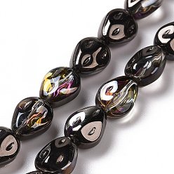 Noir Transparentes perles de verre de galvanoplastie brins, arc-en-ciel plaqué, larme, noir, 11x9x6.6mm, Trou: 1.1mm, Environ 55 pcs/chapelet, 24.25 pouce (61.6 cm)