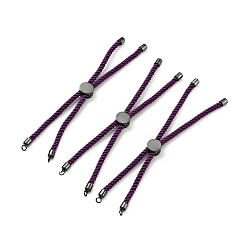 Dark Violet Half Finished Twisted Milan Rope Slider Bracelets, with Rack Plating Brass Cord Ends & Open Loop, Cadmium Free & Lead Free, for Connector Charm Bracelet Making, Gunmetal, Dark Violet, 222~230x3mm
