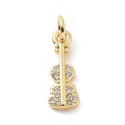 Golden Brass Micro Pave Cubic Zirconia Charms, with Jump Ring, Violin Charm, Musical Instrument Charm, Golden, 14.5x5.5x2mm, Hole: 2.8mm