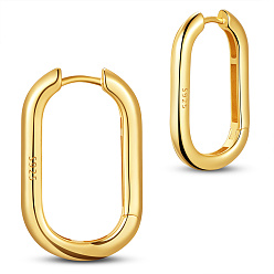 Real 18K Gold Plated SHEGRACE 925 Sterling Silver Hoop Earrings, with S925 Stamp, Oval, Real 18K Gold Plated, 26x16mm