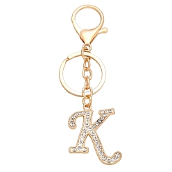 Letter K Alloy Rhinestone Letter Pendant Keychain, for Bag Pendant Accessories, Letter K, 114x38mm