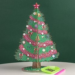 Roja Kits de pintura de diamante de decoración de exhibición de árbol de navidad diy, incluyendo tablero de plástico, diamantes de imitación de resina, pluma, plato de bandeja y arcilla de cola, rojo, 265x195 mm