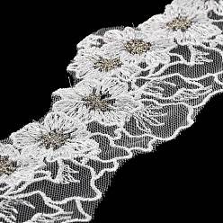 White 15 Yards Flower Embroidery Polyester Lace Ribbon, for Garment Accessories, Flat, White, 2-1/8 inch(54mm)