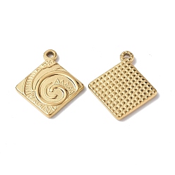 Real 18K Gold Plated Ion Plating(IP) 304 Stainless Steel Pendants, Rhombus with Vortex Charm, Real 18K Gold Plated, 24.5x21x2.5mm, Hole: 1.8mm