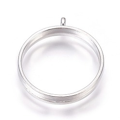 Platinum Alloy Open Back Bezel Pendants, Cadmium Free & Lead Free, For DIY UV Resin, Epoxy Resin, Pressed Flower Jewelry, Ring, Platinum, 32.5x28.5x4.5mm, Hole: 2mm, Inner Diameter: 25mm