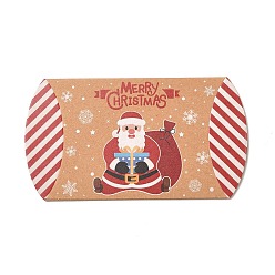 FireBrick Christmas Theme Cardboard Candy Pillow Boxes, Cartoon Santa Claus Candy Snack Gift Box, FireBrick, Fold: 7.3x11.9x2.6cm