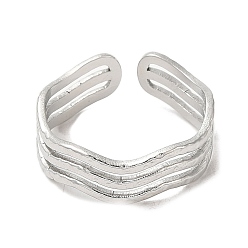 Stainless Steel Color 304 Stainless Steel Triple Line Open Cuff Ring for Women, Stainless Steel Color, US Size 7(17.3mm)