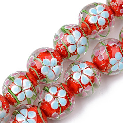 Red Handmade Lampwork Beads Strands, Inner Flower, Round, Red, 19~20x19mm, Hole: 1.5mm, about 20pcs/strand, 14.57 inch(37cm)