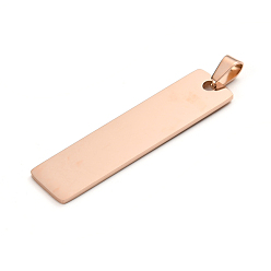 Oro Rosa Revestimiento iónico (ip) 304 colgantes de acero inoxidable, Corte con laser, estampar etiqueta en blanco, Rectángulo, oro rosa, 48x12x1.4 mm, agujero: 6 mm
