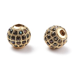 Oro Latón perlas de circonio cúbico, rondo, dorado, 8 mm, agujero: 1.5 mm