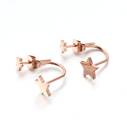 Rose Gold 304 Stainless Steel Ear Studs, Star, Rose Gold, 20~25x8mm, Pin: 0.8mm