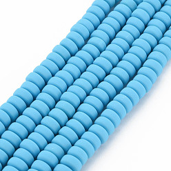 Deep Sky Blue Handmade Polymer Clay Beads Strands, for DIY Jewelry Crafts Supplies, Flat Round, Deep Sky Blue, 6~7x3mm, Hole: 1.5mm, about 113~116pcs/strand, 15.55 inch~16.14 inch(39.5~41cm)