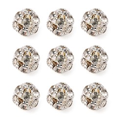 Clear Brass Rhinestone Beads, Grade A, Round, Silver Color Plated, Clear, Size: about 6mm in diameter, hole: 1mm