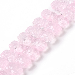 Pearl Pink Transparent Glass Beads Strands, Lotus, Pearl Pink, 10x14x7mm, Hole: 0.8mm, about 38pcs/strand, 14.17 inch(36cm)