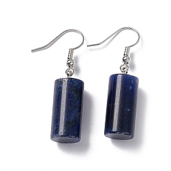 Sodalite Natural Sodalite Cylindrical Dangle Earrings, Platinum Brass Jewelry for Women, 42mm, Pin: 0.7mm