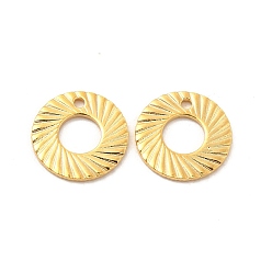 Real 24K Gold Plated 201 Stainless Steel Pendants, Round Ring Charm, Real 24K Gold Plated, 10x0.8mm, Hole: 1mm