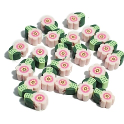 Pink Polymer Clay Beads, Flower, Pink, 10mm