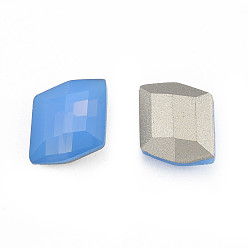 Sapphire K9 Glass Rhinestone Cabochons, Pointed Back & Back Plated, Faceted, Parallelogram, Sapphire, 12x10.5x5.5mm