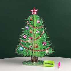 Verdemar Kits de pintura de diamante de decoración de exhibición de árbol de navidad diy, incluyendo tablero de plástico, diamantes de imitación de resina, pluma, plato de bandeja y arcilla de cola, verde mar, 265x195 mm