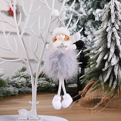 Gray Cloth Pendant Decorations, for Christmas Decorations, Angel with Feather Dress, Gray, 220x90mm