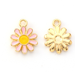 Pink Alloy Enamel Charms, Flower, Light Gold, Pink, 14x12x2mm, Hole: 1.6mm