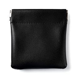Negro Cartera de piel sintética, monedero del cambio, pequeña bolsa de almacenamiento para auriculares, moneda, joyas, con cierre magnético, negro, 8.4x8.1x0.5 cm