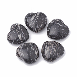 Netstone Pierre de soie noire naturelle/pierres d'amour coeur netstone, pierres de palme de poche pour équilibrer le reiki, 29~29.5x30~31x12~15mm
