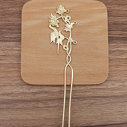 Light Gold Bird & Flower Alloy Hair Forks Findings, Light Gold, 164x33mm