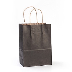 Noir Sacs en papier kraft de couleur pure, avec poignées, sacs-cadeaux, sacs à provisions, rectangle, noir, 21x15x8 cm