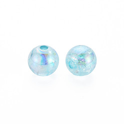 Sky Blue Transparent Crackle Acrylic Beads, AB Color Plated, Round, Sky Blue, 8x7mm, Hole: 1.8mm, about 1745pcs/500g