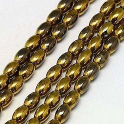 Golden Plated Electroplate Non-magnetic Synthetic Hematite Beads Strands, Rice, Grade A, Golden Plated, 5x3mm, Hole: 1mm, about 80pcs/strand, 16 inch