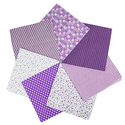 Purple Printed Cotton Fabric, for Patchwork, Sewing Tissue to Patchwork, Quilting, Square, Purple, 25x25cm, 7pcs/set