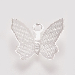 Argent Laiton pendentifs en filigrane, charmes de papillon, couleur argent plaqué, 11x13.5x3mm, Trou: 1.5mm