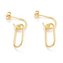 Golden 925 Sterling Silver Dangle Stud Earrings, with Ear Nuts, Oval, Golden, 25.5mm, Pin: 0.6mm