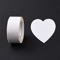 Белый Сердечные бумажные наклейки, клейкие этикетки рулонные наклейки, подарочная бирка, для конвертов, вечеринка, представляет украшение, белые, 25x24x0.1 мм, 500шт / рулон