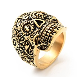 Antique Golden 316 Stainless Steel Skull with Cross Finger Ring, Gothic Jewelry for Men Women, Halloween Theme, Antique Golden, US Size 8 1/4(18.3mm)