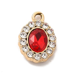 Roja Colgantes de aleación de chapado uv, con diamantes de imitación de cristal y vidrio, dorado, encantos ovales, rojo, 18x12.5x4 mm, agujero: 2 mm