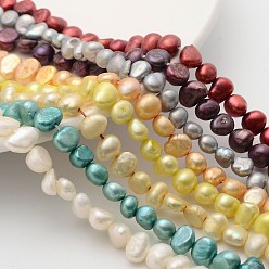 Mixed Color Natural Cultured Freshwater Pearl Beads Mix, Dyed, Two Sides Polished, Two Sides Polished, Mixed Color, 6mm, Hole: 0.8mm, 14 inch/strand, about 62pcs/strand