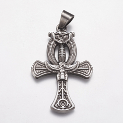 Argent Antique 304 en acier inoxydable gros pendentifs, croix, argent antique, 55x36x4mm, Trou: 7x9mm