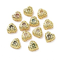 Mixed Color Eco-friendly Brass Cubic Zirconia Multi-Strand Links, Nickel Free, Cadmium Free & Lead Free, Heart, Golden, Mixed Color, 8x8x5mm, Hole: 1.2mm
