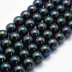 Black Electroplate Shell Pearl Beads Strands, Round, Black, 10mm, Hole: 1.2mm, about 19pcs/strand, 8 inch(20cm)
