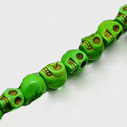 Зеленый лайм Синтетических нитей бирюзовые бусы, окрашенные, череп, зеленый лайм, 10x8x9 мм, отверстие : 1 мм, около 40 шт / нитка, 16 дюйм