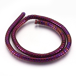 Purple Plated Electroplate Non-magnetic Synthetic Hematite Bead Strands, Polished, Wave Column, Purple Plated, 6x4mm, Hole: 1mm, about 126~133pcs/strand, 15.3 inch~15.7 inch(39~40cm)