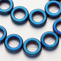 Plaqué Bleu Galvanoplastie non magnétiques hématite synthétique brins de perles, anneau, bleu plaqué, 14x4mm, Trou: 1mm, Environ 29 pcs/chapelet, 15.7 pouce